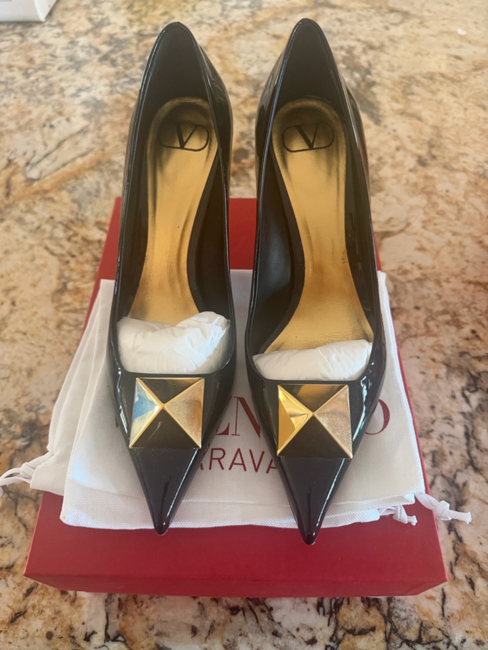 Valentino Garavani patent  Pointed-Toe Pumps with Gold Pyramid stud